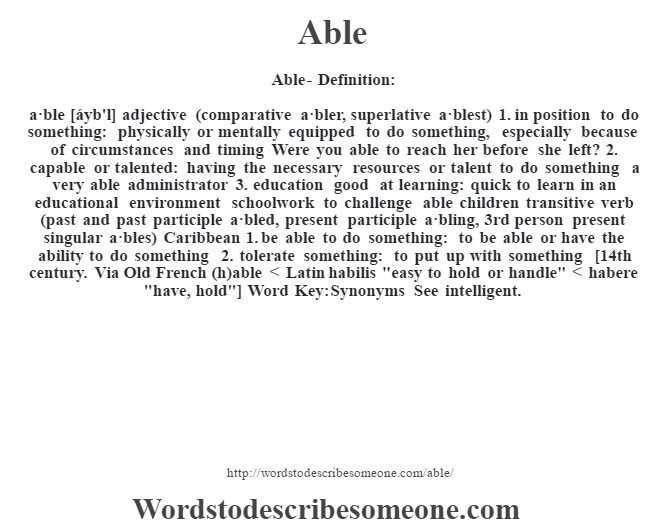 Able definition | Able meaning - words to describe someone