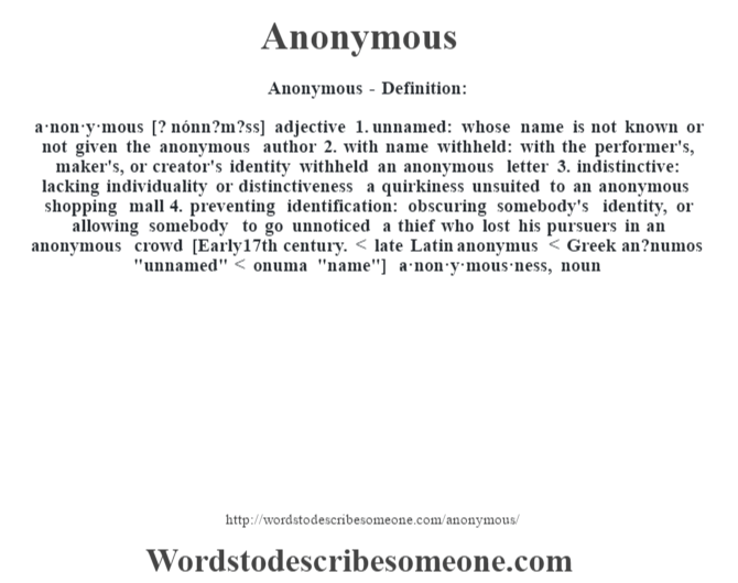Anonymous definition | Anonymous meaning - words to ...