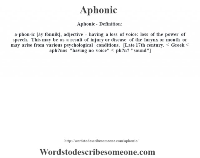 Aphonic definition | Aphonic meaning - words to describe someone