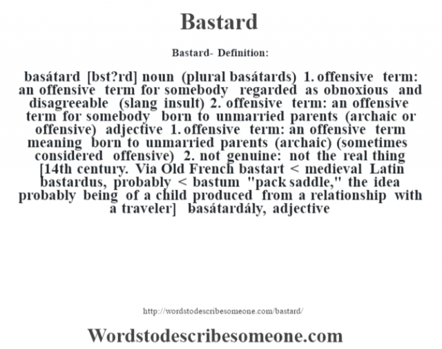 Bastard Definition Bastard Meaning Words To Describe Someone