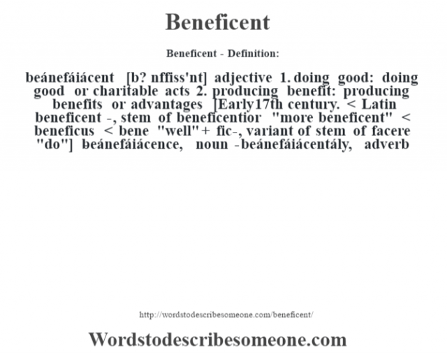 Beneficent definition | Beneficent meaning - words to describe someone