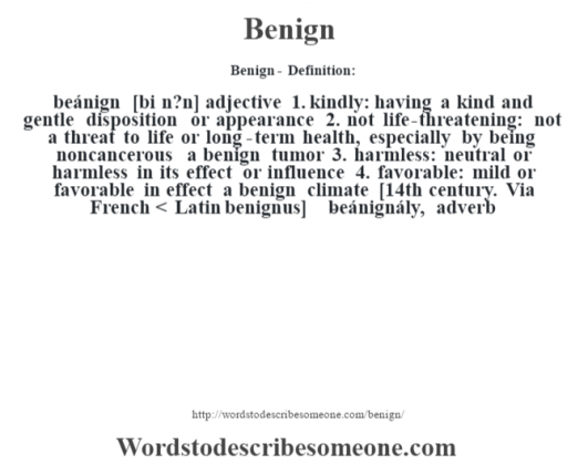 Benign definition | Benign meaning - words to describe someone