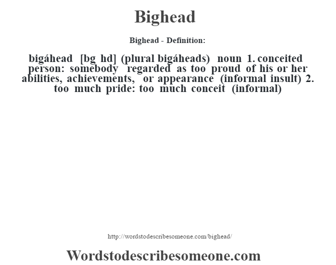 Bighead Definition Bighead Meaning Words To Describe Someone