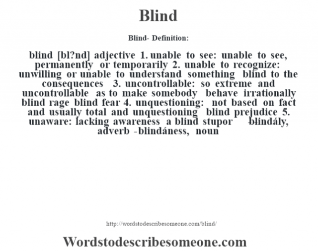 Blind Definition Blind Meaning Words To Describe Someone