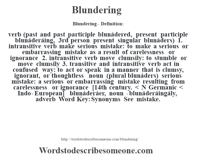 Pronunciation of Blundering  Definition of Blundering 