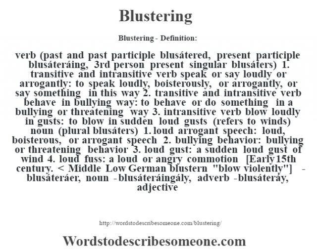 Blustering definition | Blustering meaning - words to describe someone