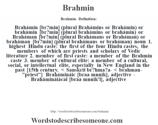 Brahmin definition | Brahmin meaning - words to describe someone