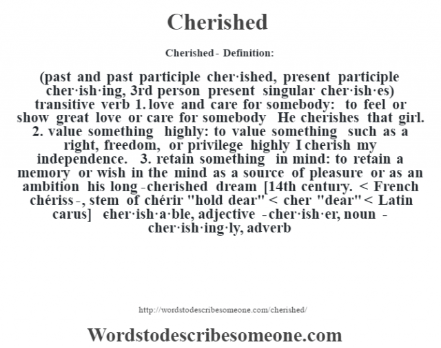 Cherished definition | Cherished meaning - words to describe someone