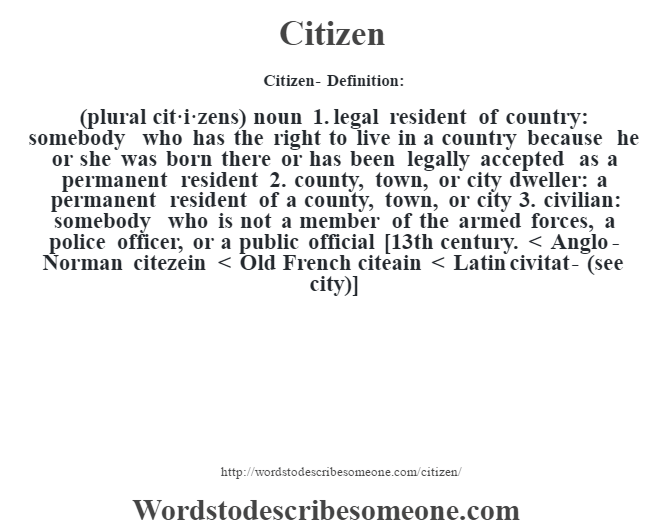 Citizen definition | Citizen meaning - words to describe someone
