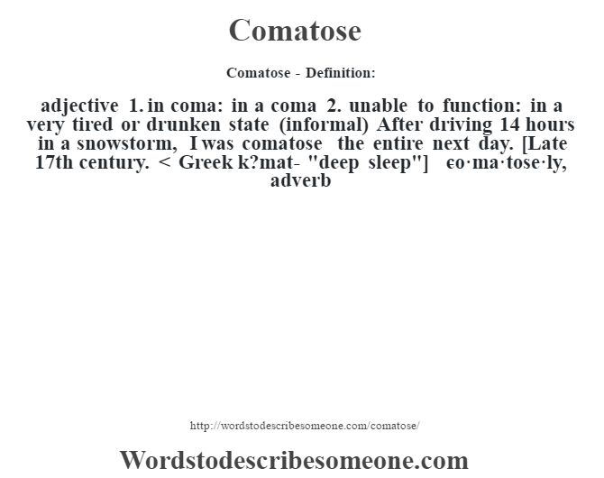 Comatose Definition Comatose Meaning Words To Describe Someone