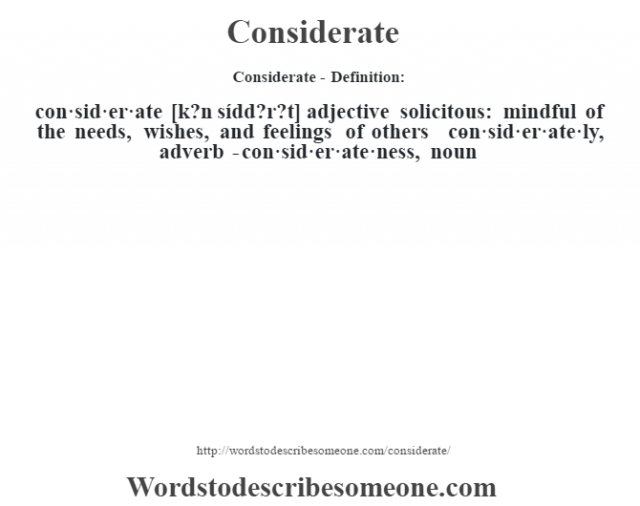 Considerate definition | Considerate meaning - words to describe someone